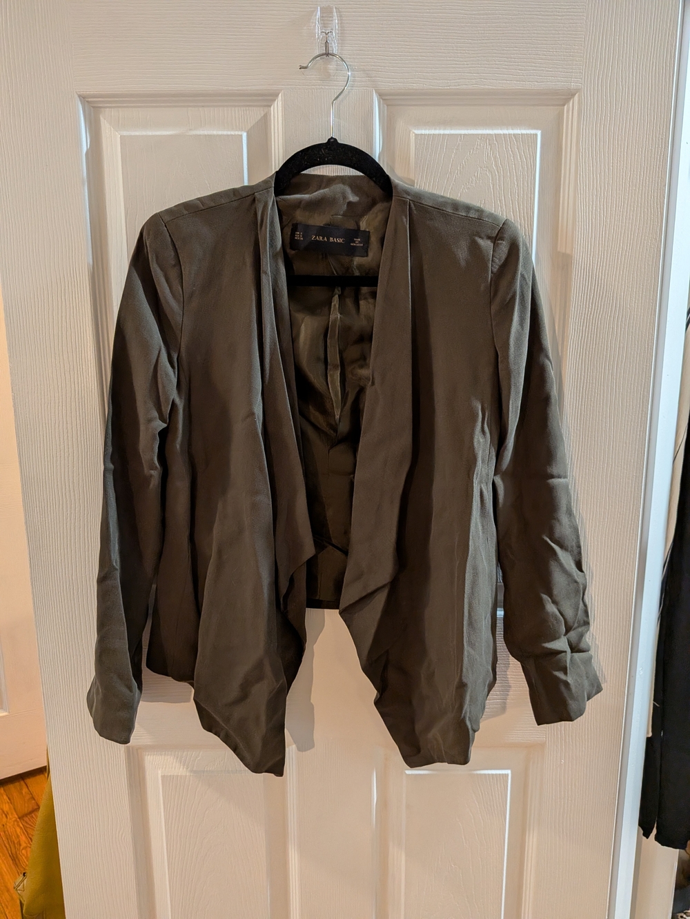 Zara Olive Draped Waterfall Blazer